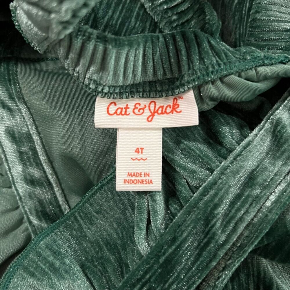 NWT Cat & Jack Green Emerald Velvet Velour Skirtall Overall Dress Girls 4T - Picture 9 of 10